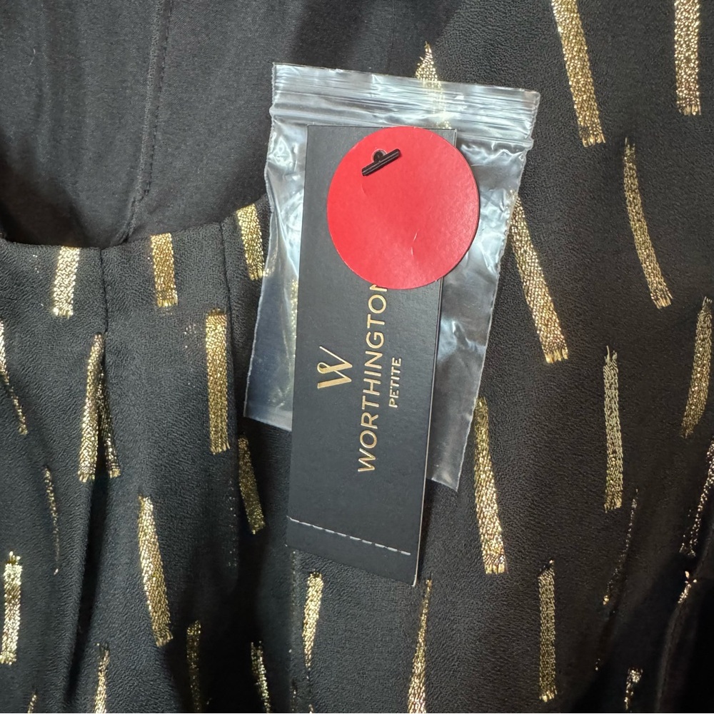 Worthington Sleeveless Black Clip Geometric Blouse Gold. NWT. XL Petite - Picture 5 of 13